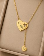 ⁦Personalized Heart Necklace with Date & Initial⁩ - الصورة ⁦7⁩